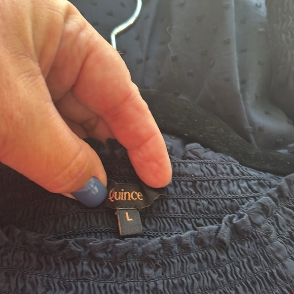 Quince Navy Swiss Dot Detailing Midi Size Large - Picture 6 of 7